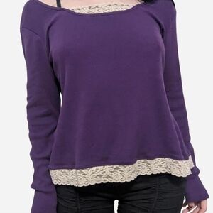 y2k preppy dark purple beaded lace blouse/top